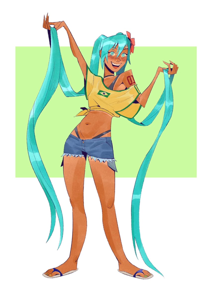hatsune miku and brazilian miku (vocaloid) drawn by chamoyada_ac