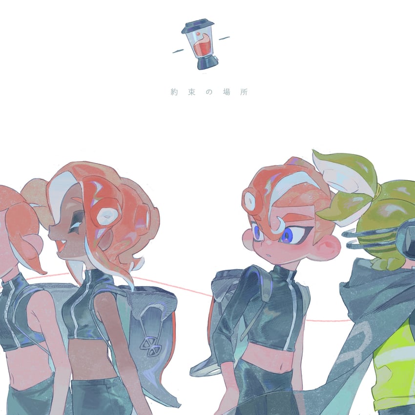 inkling player character, octoling player character, octoling girl, inkling boy, agent 8, and 2 more (splatoon and 2 more) drawn by yakiyori_0001
