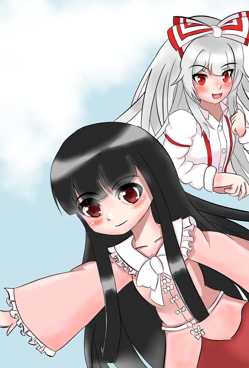fujiwara no mokou and houraisan kaguya (touhou) drawn by kawauchi_(eshi)