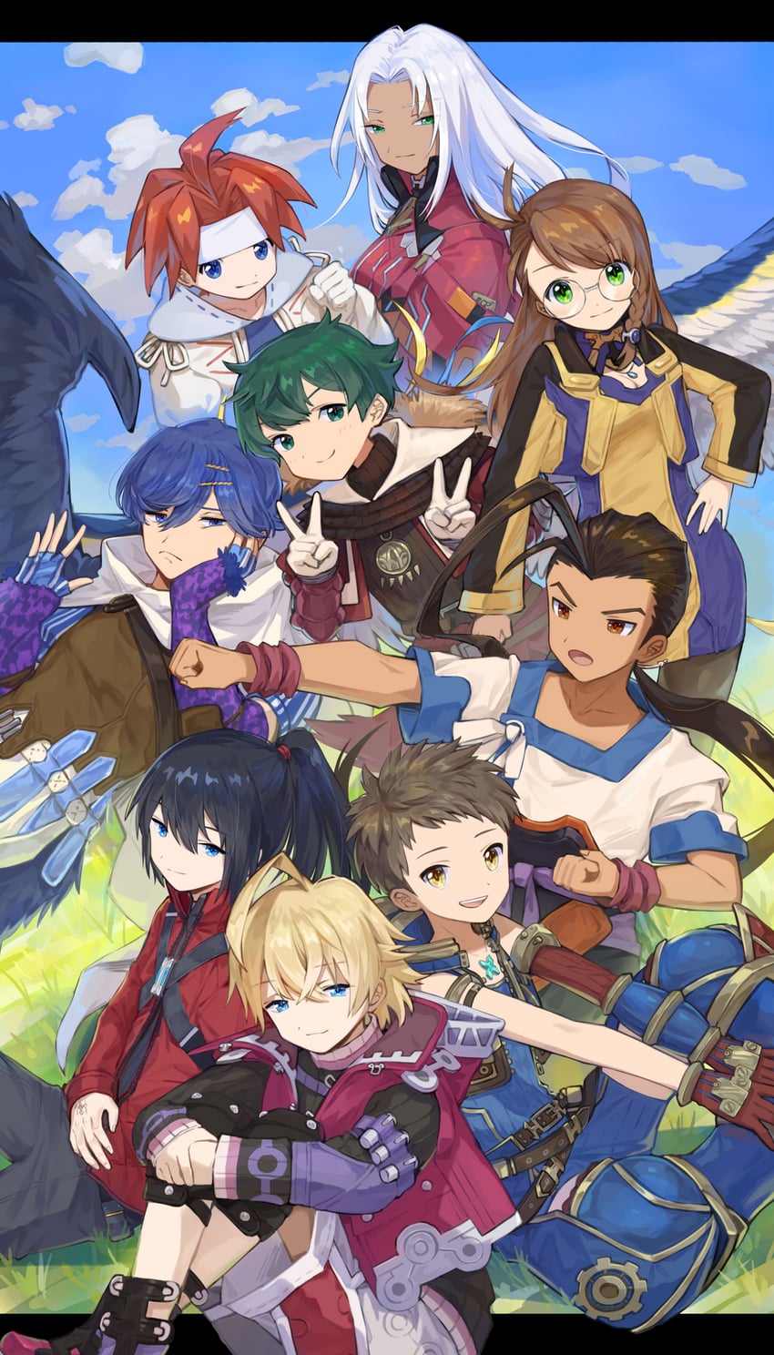 rex, shulk, noah, elma, shion uzuki, and 4 more (xenoblade chronicles and 11 more) drawn by asagi1111