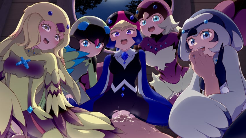 lyrilusc - cobalt sparrow, lyrilusc - celestine wagtail, lyrilusc - beryl canary, lyrilusc - sapphire swallow, and lyrilusc - turqouise warbler (yu-gi-oh!) drawn by mizutenka