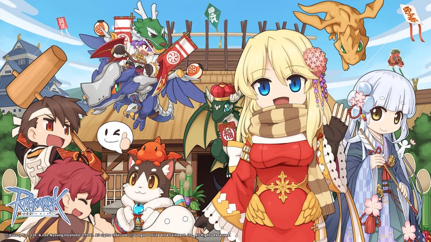 cardinal, ferus, spirit handler, dragon knight, acidus, and 4 more (ragnarok online) drawn by yuichirou