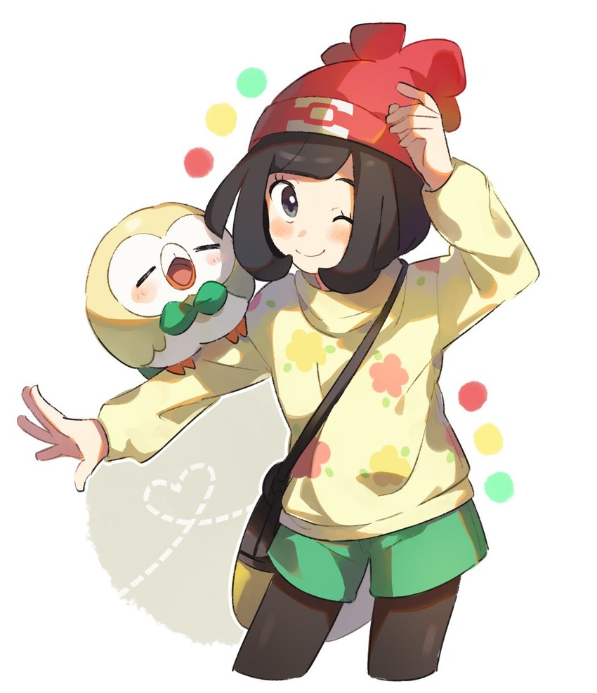 selene and rowlet (pokemon and 1 more) drawn by unapoppo