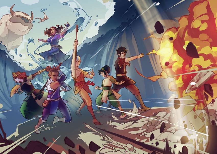 toph beifong, katara, aang, zuko, sokka, and 3 more (avatar legends and 1 more) drawn by ctreuselex
