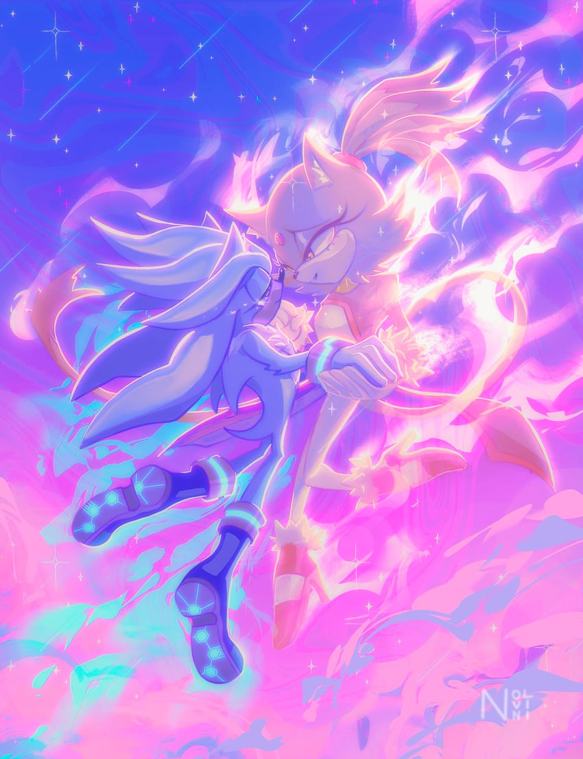 blaze the cat and silver the hedgehog (sonic and 1 more) drawn by nolvini