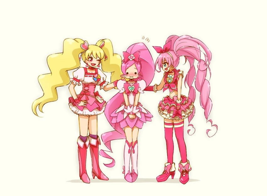 houjou hibiki, hanasaki tsubomi, momozono love, cure blossom, cure melody, and 1 more (precure and 3 more) drawn by yuu13