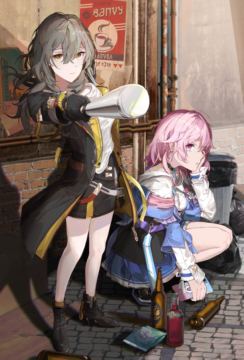 trailblazer, stelle, and march 7th (honkai and 1 more) drawn by azurite131