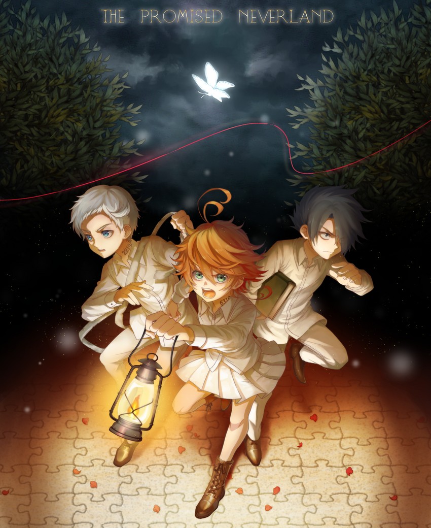 emma, norman, and ray (yakusoku no neverland) drawn by xino