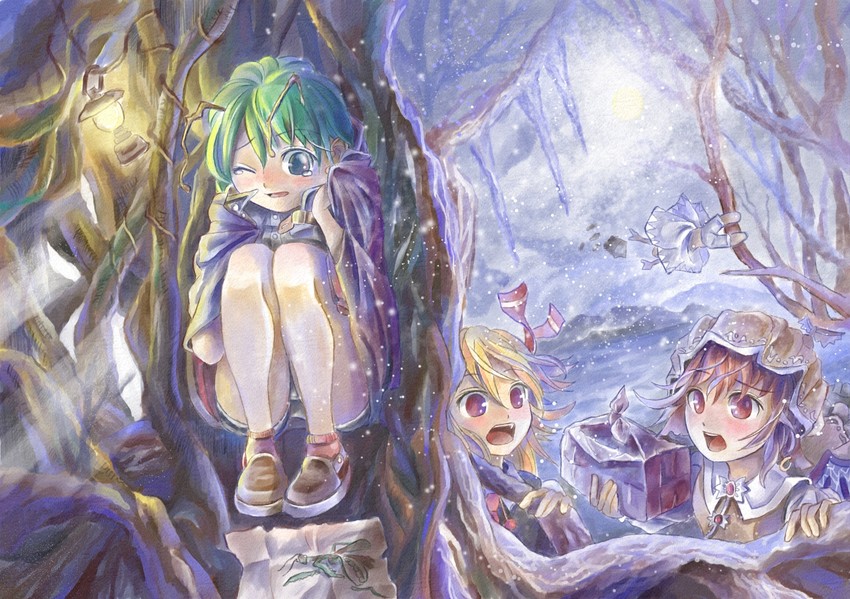 cirno, rumia, mystia lorelei, and wriggle nightbug (touhou) drawn by nagayo