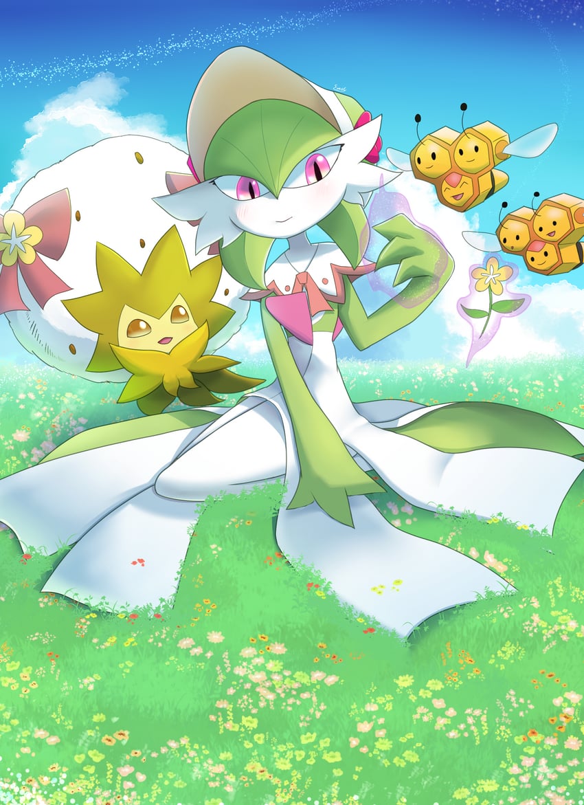 gardevoir, eldegoss, and combee (pokemon and 1 more) drawn by ezest
