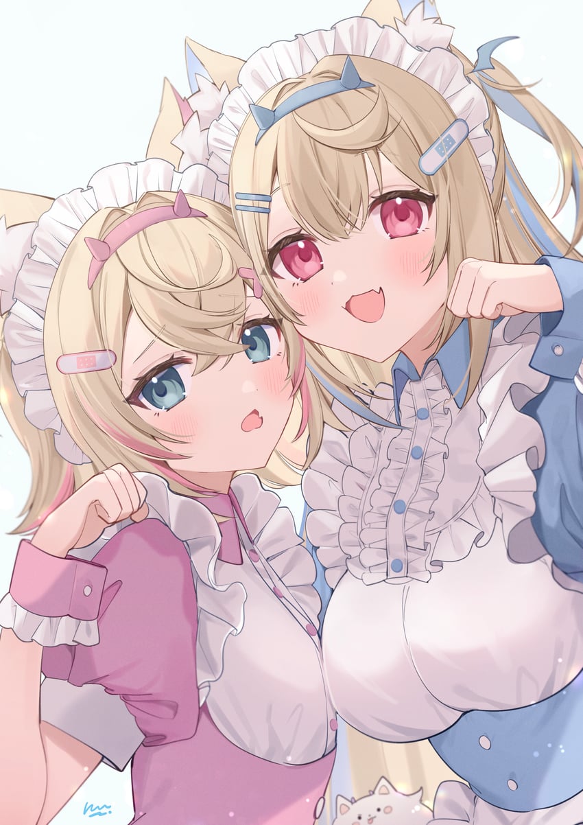 fuwawa abyssgard, mococo abyssgard, and perroccino (hololive and 1 more) drawn by ruu_hh