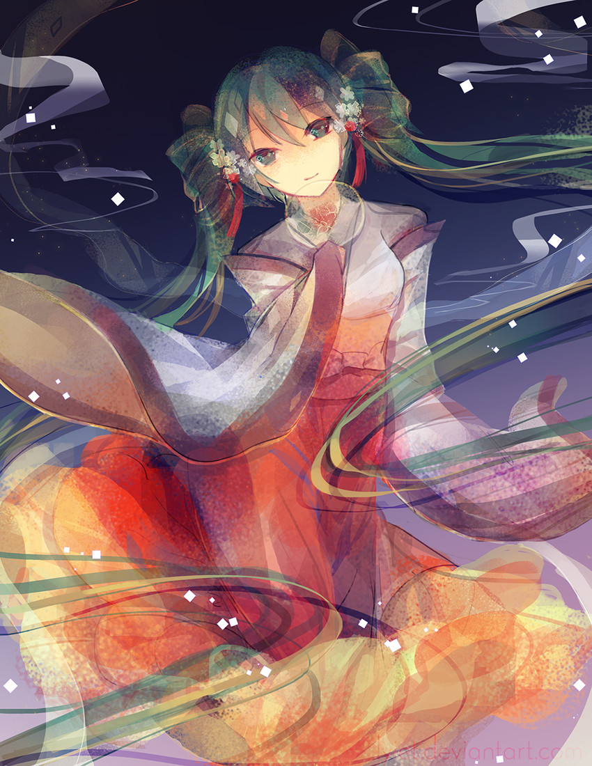 hatsune miku and chuushuu meigetsu miku (vocaloid) drawn by lyiet