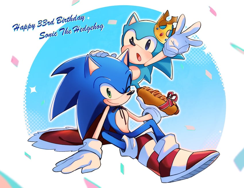 sonic the hedgehog and classic sonic (sonic and 1 more) drawn by kuun_00