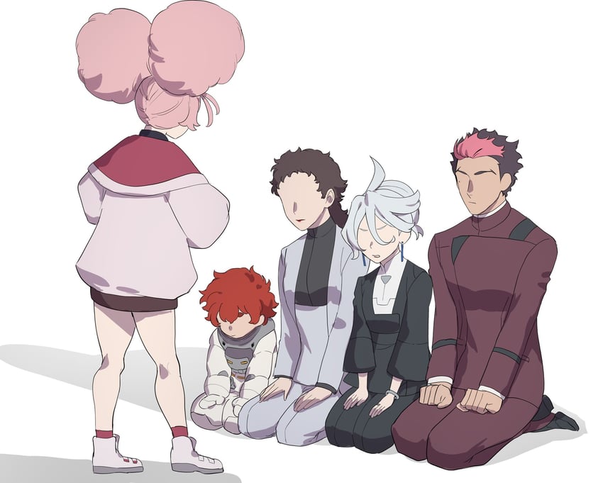 miorine rembran, guel jeturk, chuatury panlunch, ericht samaya, and prospera mercury (gundam and 1 more) drawn by otenki93