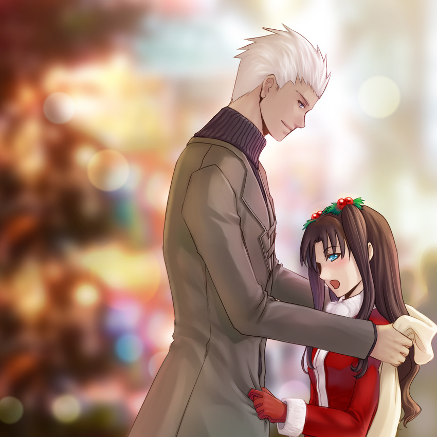 tohsaka rin and archer (fate and 1 more) drawn by haneki