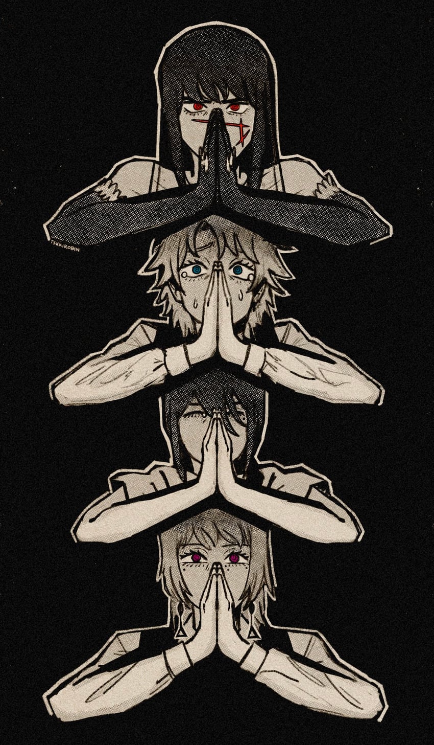yoru, fami, nayuta, and famine devil (chainsaw man) drawn by tsukirobin