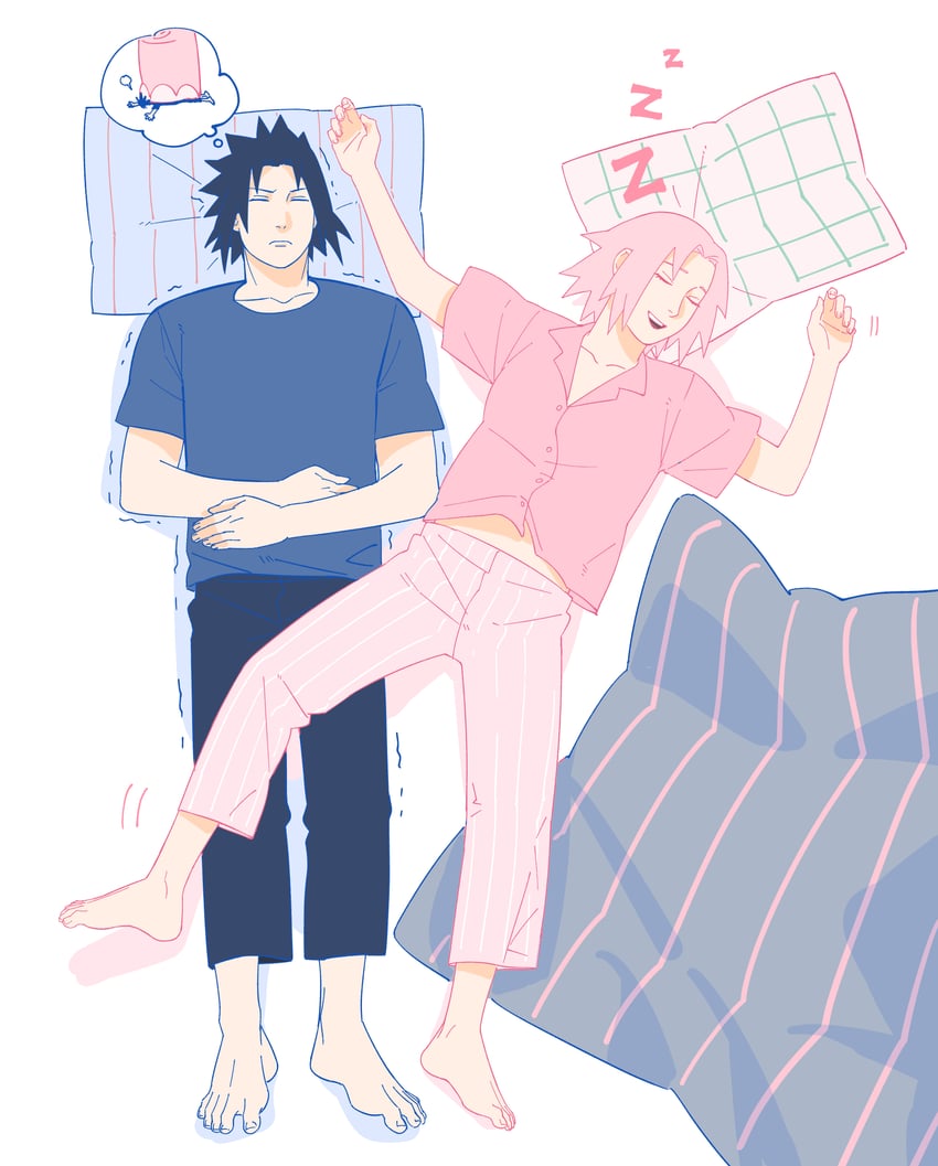 haruno sakura and uchiha sasuke (naruto) drawn by nyan_2020