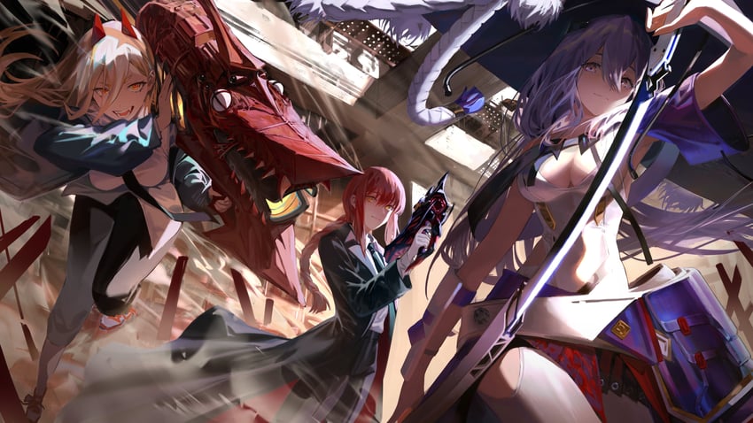makima, power, and scarlet (chainsaw man and 1 more) drawn by kanashi_kumo