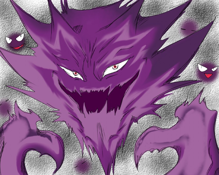 gastly, haunter, and black fog (pokemon and 1 more) drawn by heimuegg