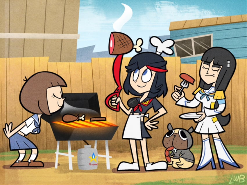 matoi ryuuko, senketsu, kiryuuin satsuki, mankanshoku mako, junketsu, and 1 more (kill la kill) drawn by lolwutburger
