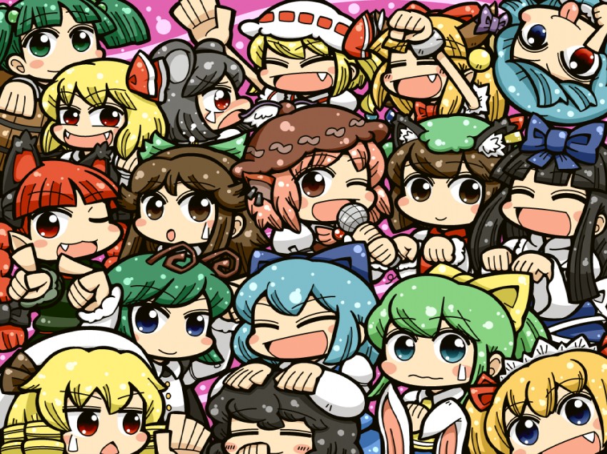 flandre scarlet, cirno, kaenbyou rin, rumia, chen, and 12 more (touhou) drawn by dora_ita