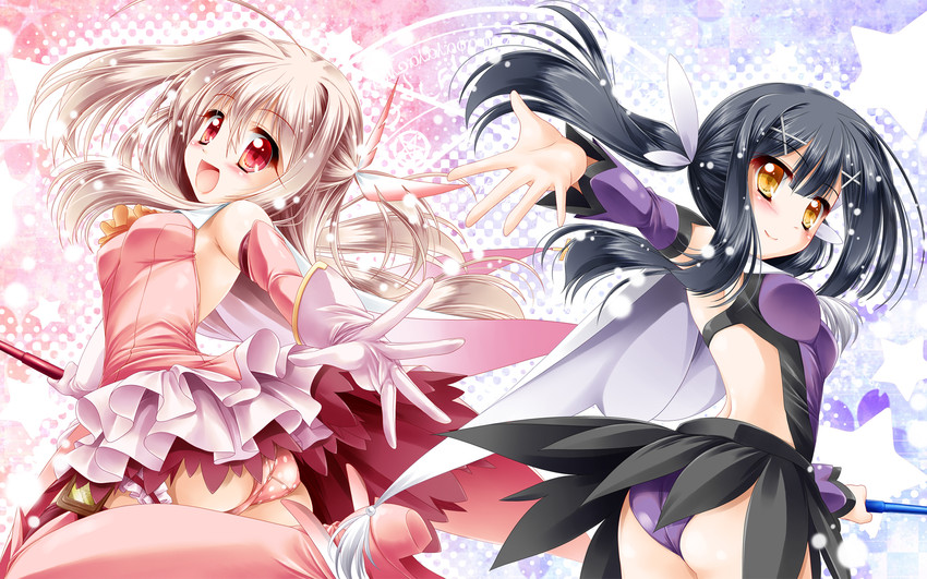 illyasviel von einzbern, miyu edelfelt, prisma illya, magical ruby, and magical sapphire (fate and 1 more) drawn by kamiya_tomoe