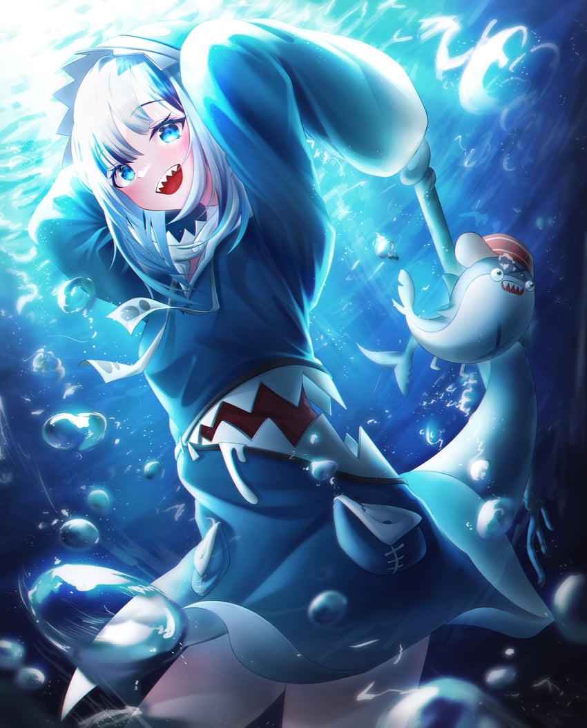 gawr gura and bloop (hololive and 1 more) drawn by tiokun7