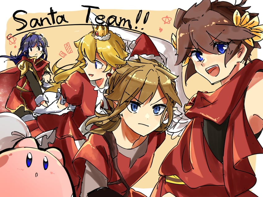 link, kirby, princess peach, lucina, and pit (fire emblem and 8 more) drawn by eno_(enokanotan)