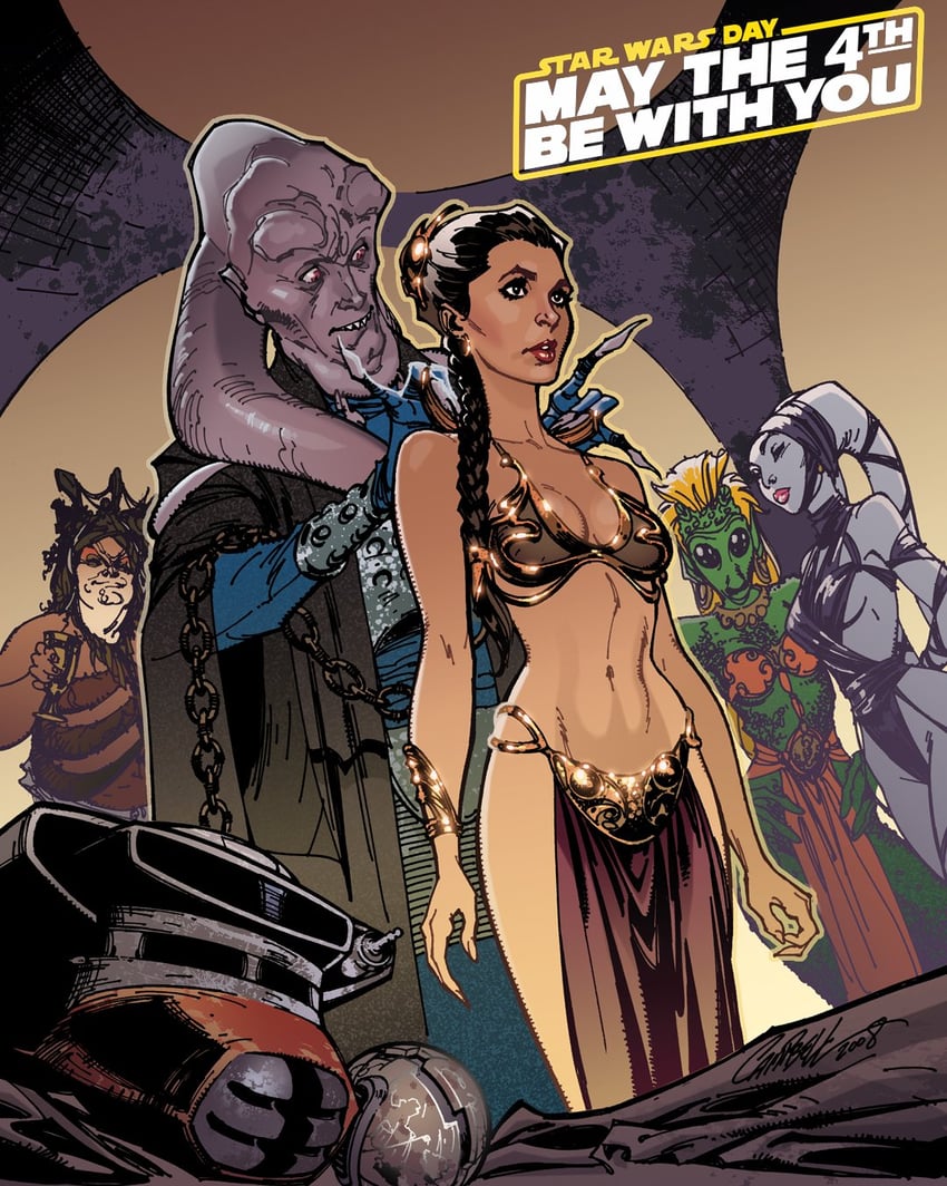 princess leia, huttslayer leia, bib fortuna, greeata jendowanian, lyn me, and 2 more (star wars and 1 more) drawn by j._scott_campbell