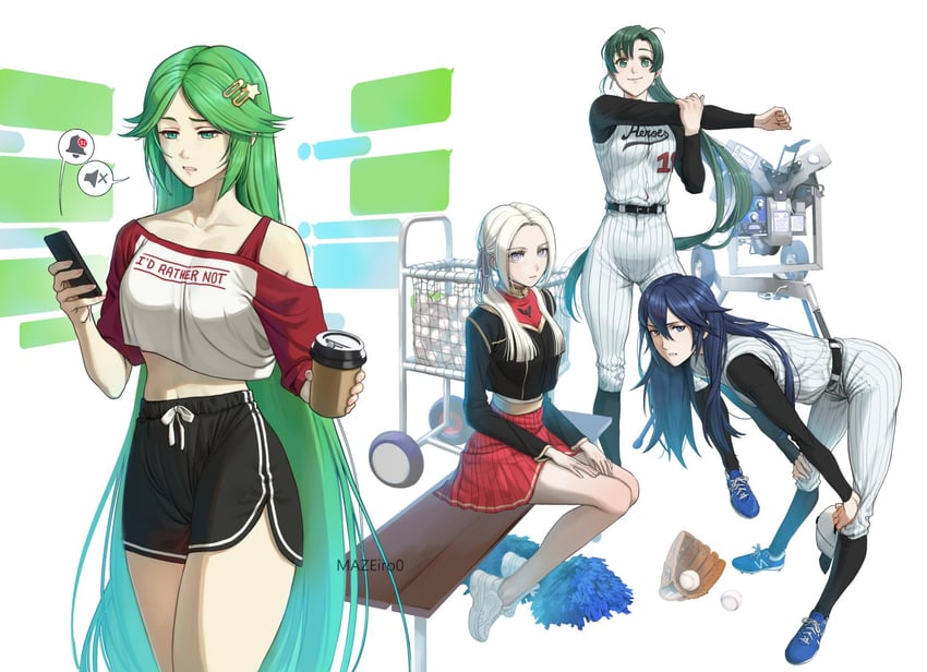 lucina, edelgard von hresvelg, lyn, and palutena (fire emblem and 6 more) drawn by maze_draws