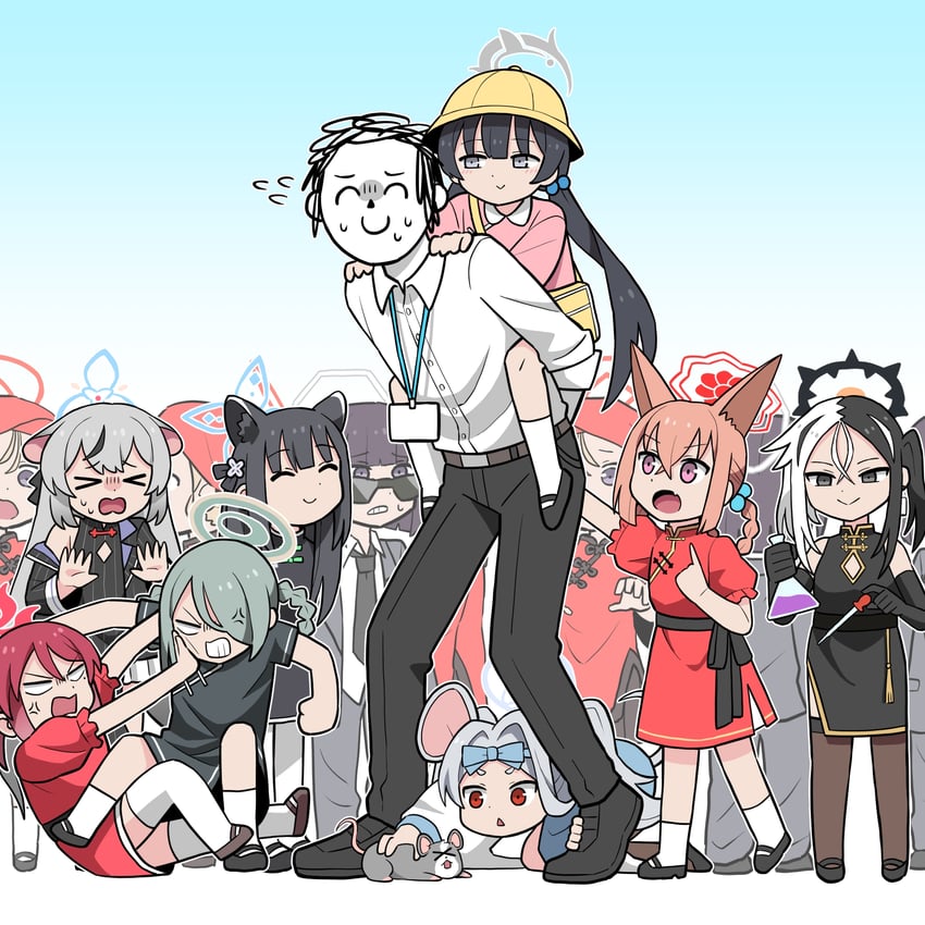 sensei, doodle sensei, kisaki, kokona, shun, and 7 more (blue archive) drawn by washin