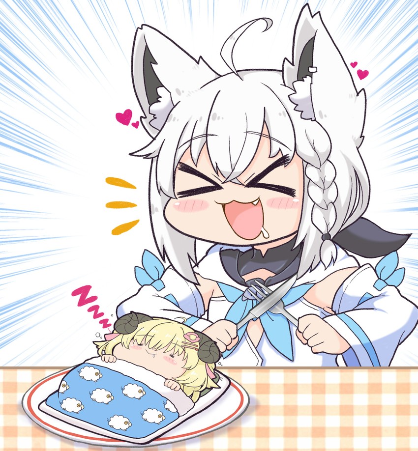 shirakami fubuki and tsunomaki watame (hololive) drawn by matarou_(matarou072)