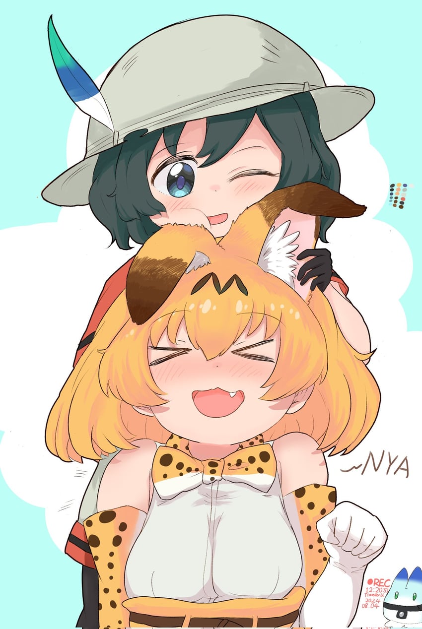 serval, kaban, and lucky beast (kemono friends) drawn by travellerll