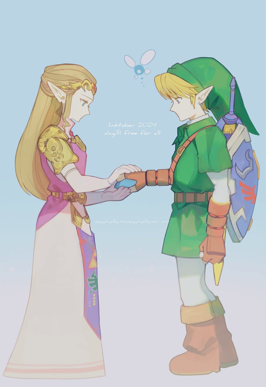 link, princess zelda, and navi (the legend of zelda and 1 more) drawn by maruta_maruta