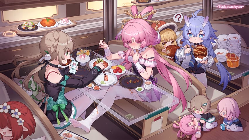 march 7th, fu xuan, qingque, bailu, tribbie, and 1 more (honkai and 1 more) drawn by tsubasa_tsubasa