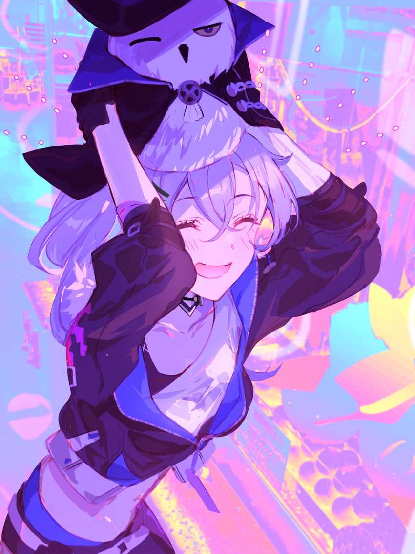 silver wolf and owlbert (honkai and 1 more) drawn by zassyoku_dd