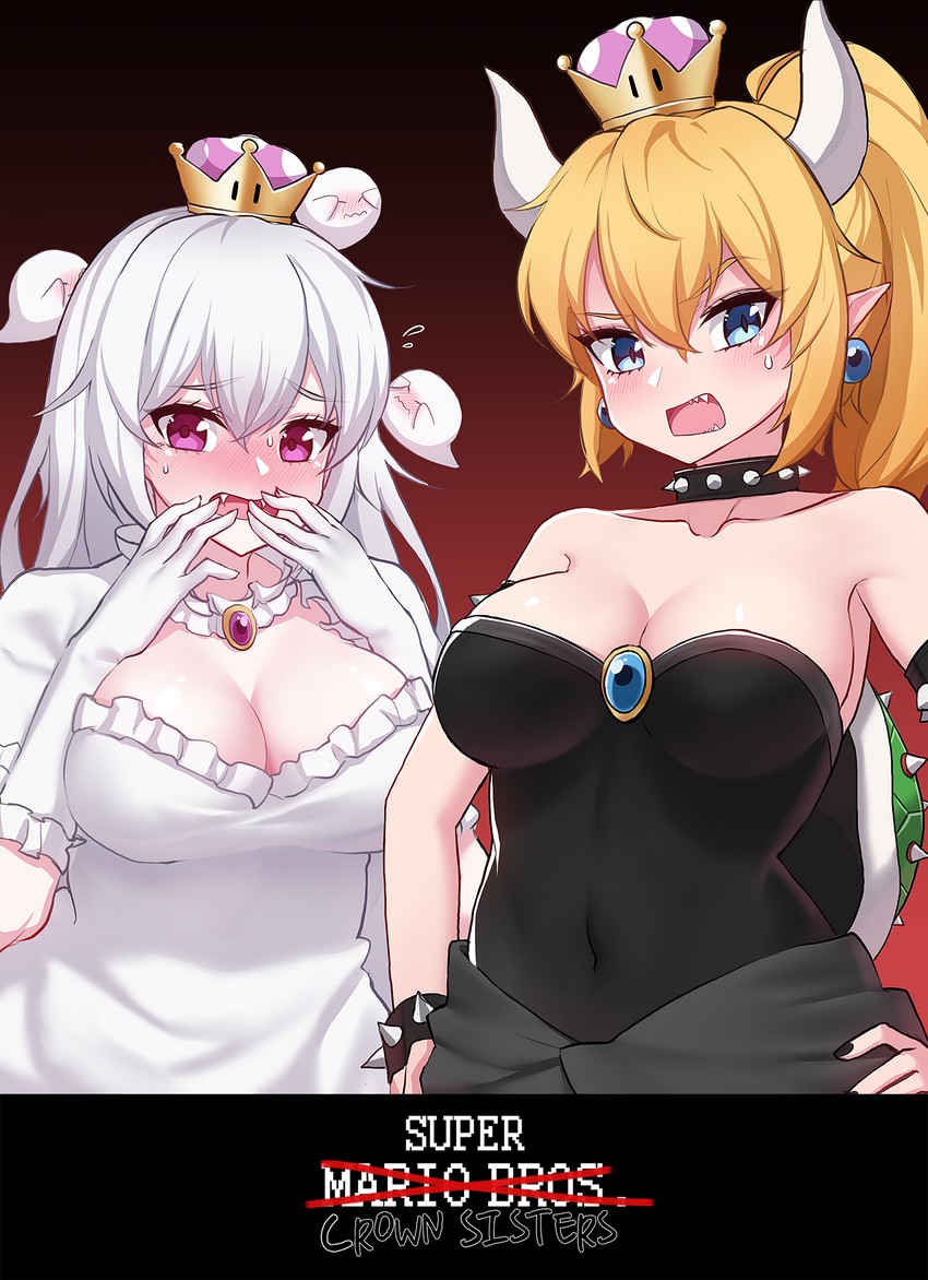 bowsette, princess king boo, and boo (mario and 2 more) drawn by narynn