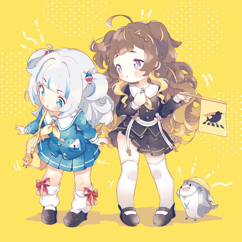gawr gura, watson amelia, bloop, and anya melfissa (hololive and 2 more) drawn by nemui_mori