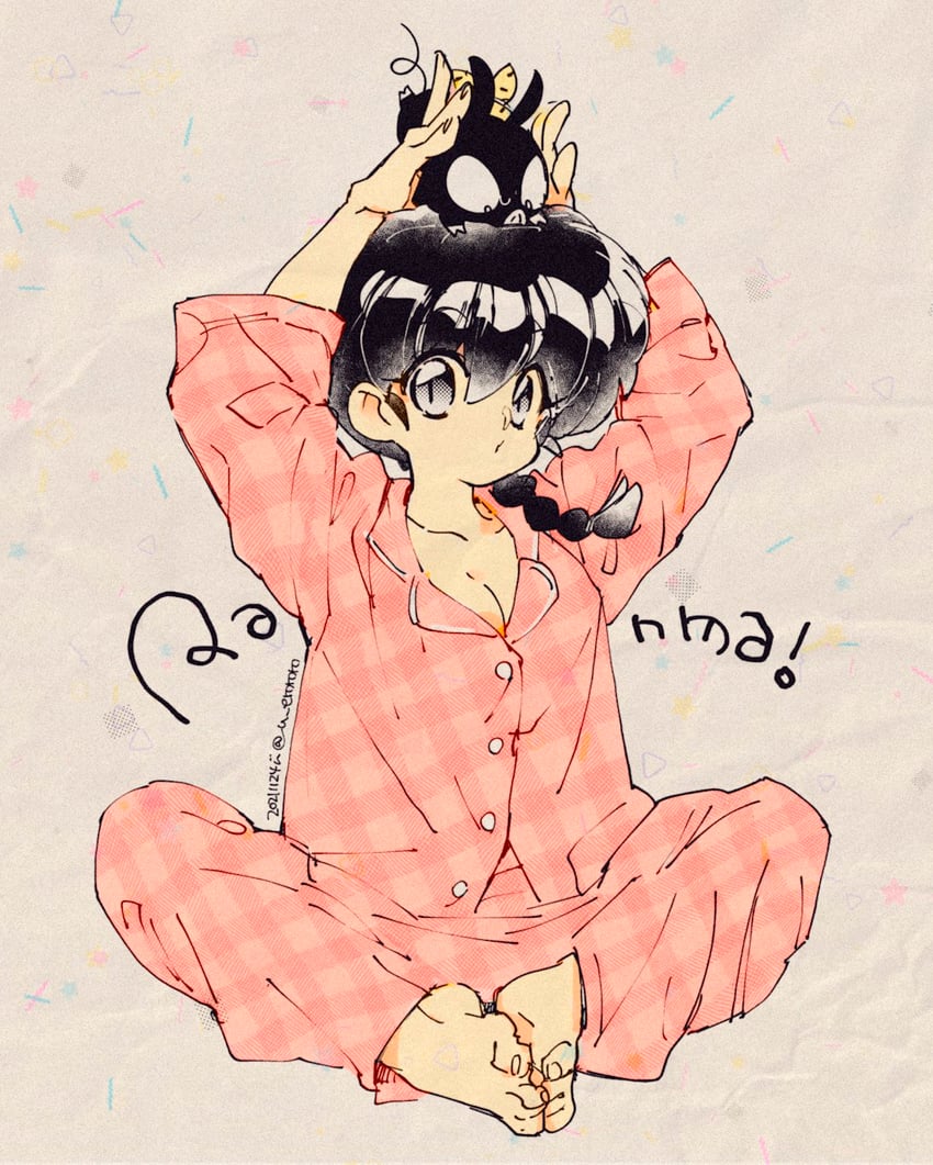 saotome ranma and p-chan (ranma 1/2) drawn by u_emmm