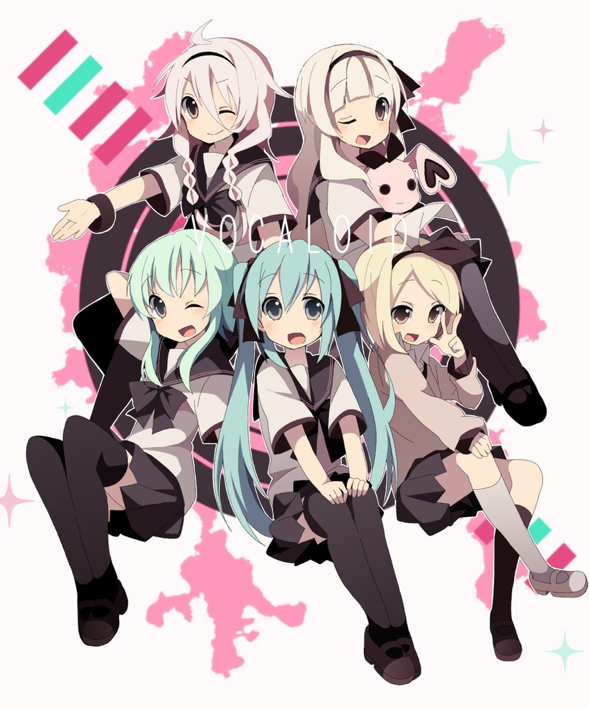 hatsune miku, kagamine rin, gumi, ia, mayu, and 1 more (vocaloid) drawn by arisa_(aren)