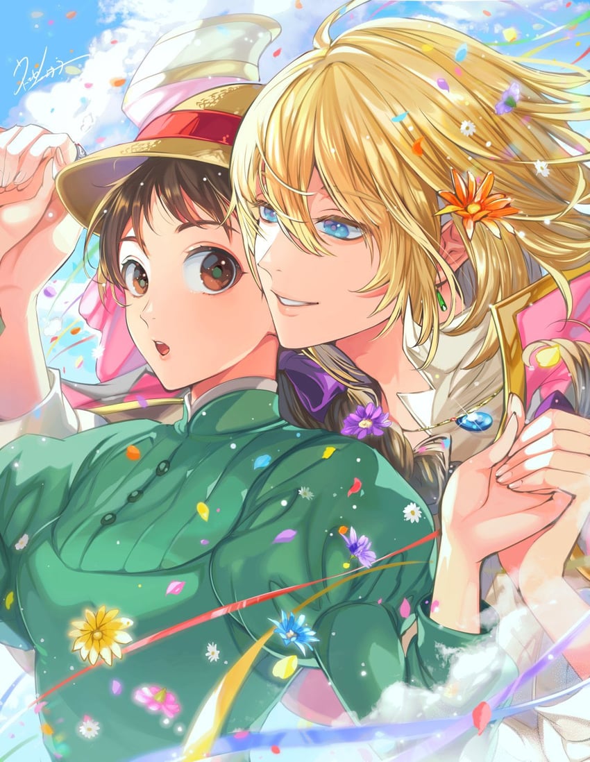 howl pendragon and sophie hatter (howl no ugoku shiro) drawn by matsurika_youko