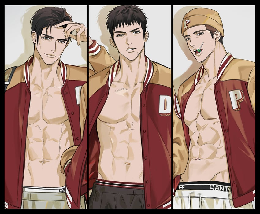 mitsui hisashi, fukatsu kazunari, and matsumoto minoru (slam dunk) drawn by 14ho_sd