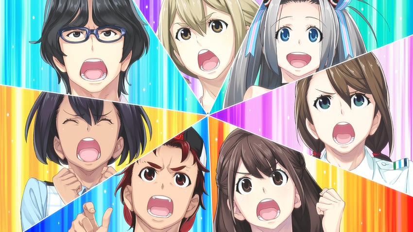 senomiya akiho, koujiro frau, yashio kaito, tennouji nae, yukifune airi, and 2 more (robotics;notes and 1 more) drawn by fukuda_tomonori