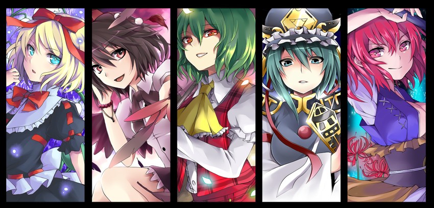 shameimaru aya, kazami yuuka, shiki eiki, onozuka komachi, and medicine melancholy (touhou and 1 more) drawn by richard-kun