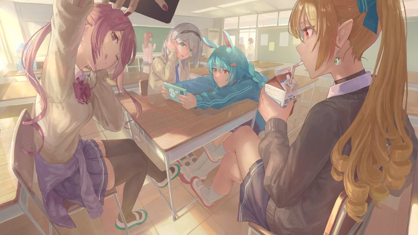 houshou marine, shirakami fubuki, usada pekora, sakura miko, shirogane noel, and 1 more (hololive) drawn by tadanotarosuke