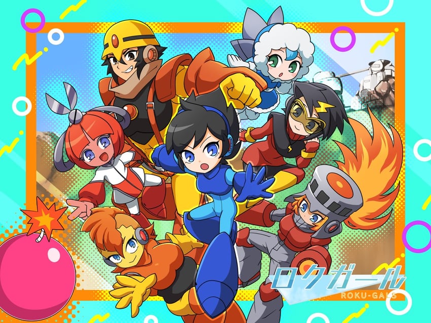 mega man, cut man, elec man, ice man, fire man, and 2 more (mega man and 1 more) drawn by togeshiro_azami
