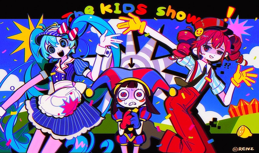 hatsune miku, kasane teto, and pomni (vocaloid and 3 more) drawn by renzhi00334233