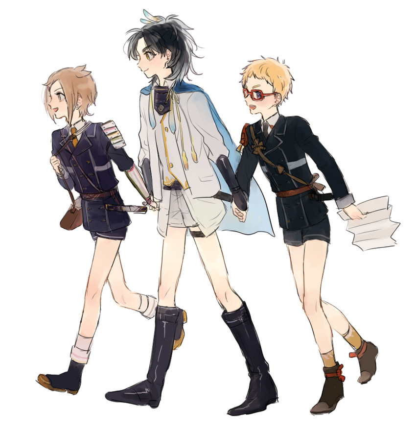 taikogane sadamune, hakata toushirou, and houchou toushirou (touken ranbu) drawn by zy_(dondokodo-mu)