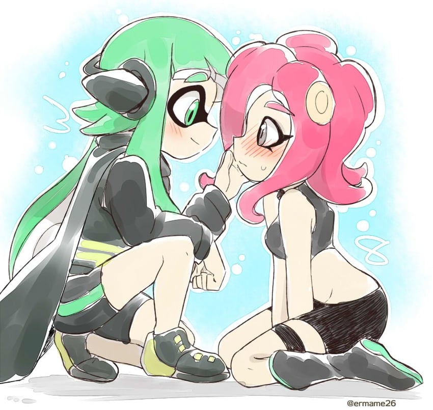 inkling player character, inkling girl, octoling player character, octoling girl, agent 8, and 1 more (splatoon and 2 more) drawn by eromame