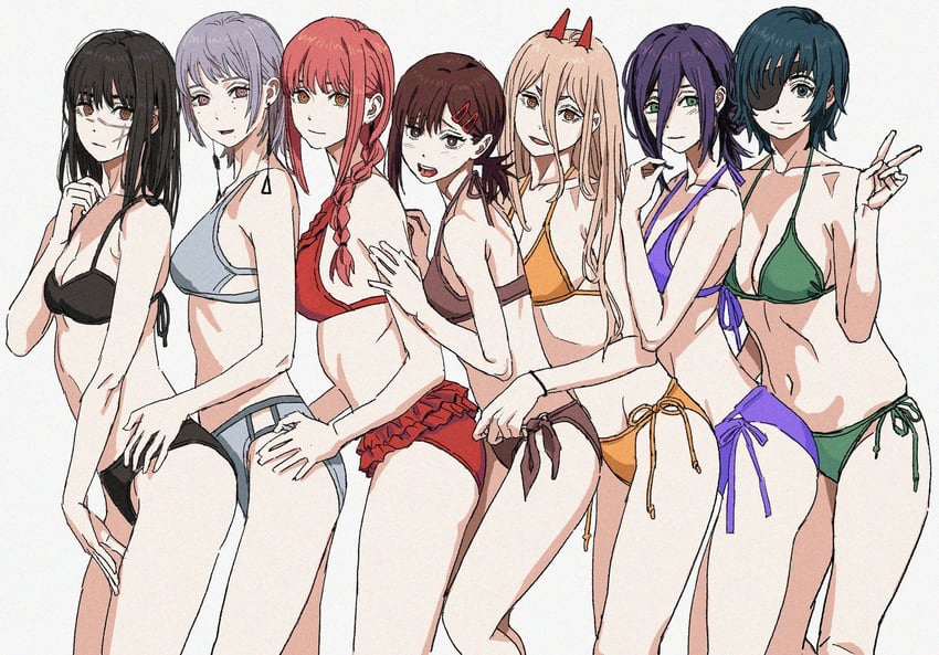 makima, power, reze, higashiyama kobeni, yoru, and 2 more (chainsaw man) drawn by shiren_(ourboy83)